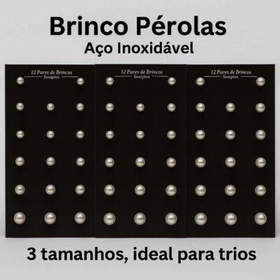 Kit Com 36 Pares de Brincos Pérola em Aço Inoxidável – Produto Legal
